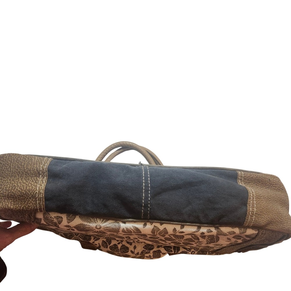 Myra Bag Amaryllis Upcycled Canvas & Cowhide Messenger Bag Rustic Western - Picture 5 of 13